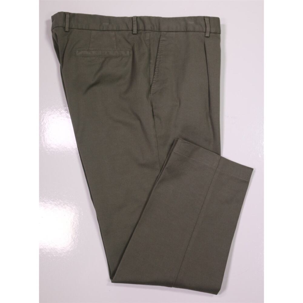 Suitsupply Campo Model Olive Green Twill Cotton Pleated Chino Dress Pants 38x28
